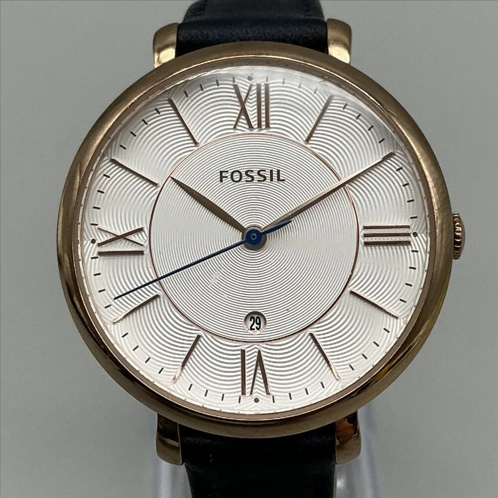 Fossil Womens Watch 36mm Two Tone Blue Leather Band Date ES3843 New Battery